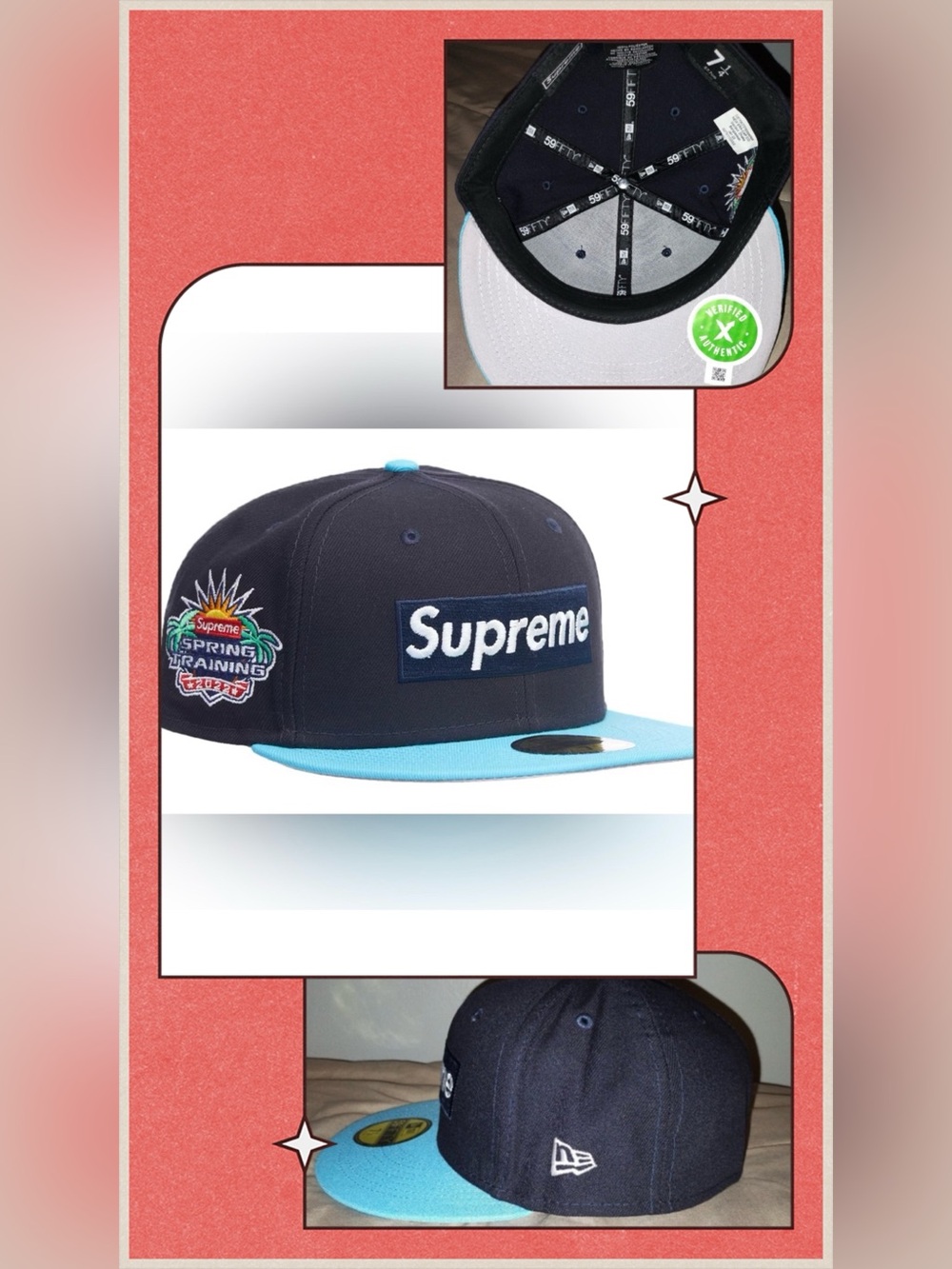 Supreme Hat Blue New Era Two-Tone Box Logo Fitted Baseball Cap Size 7 1/4 NWT